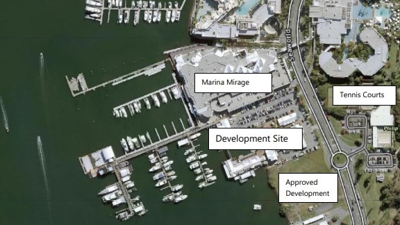 The Ritz Carlton Mariners Cove project. This graphic shows the neighbouring sites including Marina Mirage.