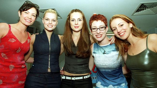 Bardot in 2000: Tiffani Wood, Sophie Monk, Belinda Chapple, Katie Underwood and Sally Polihronas. Pic: Peter Bull