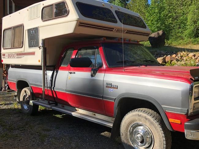 Canadian Royal Mounted Police are asking for the public’s assistance in locating two teen males driving this camper truck through British Columbia. Picture: Supplied