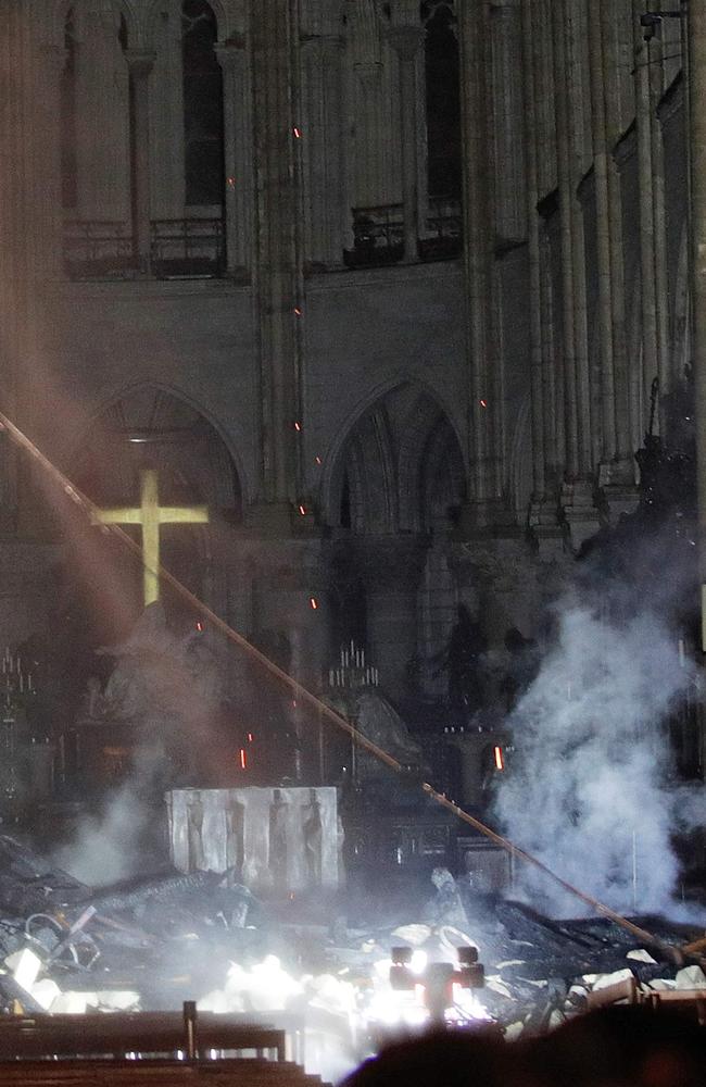 Smoke inside the Notre Dame Cathedral.