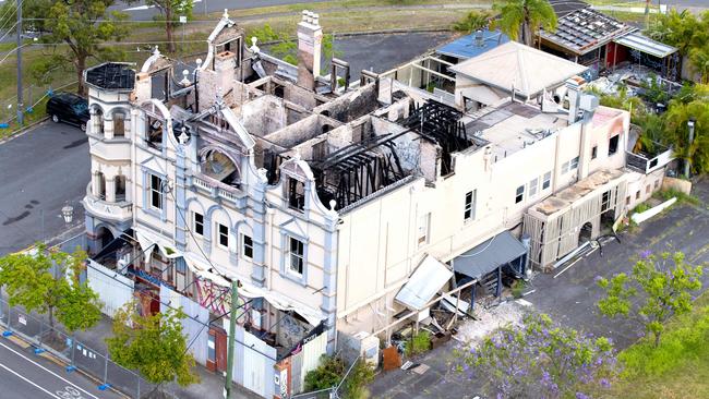 The burnt-out shell of the Broadway Hotel after successive fires. Picture: AAP/Richard Walker