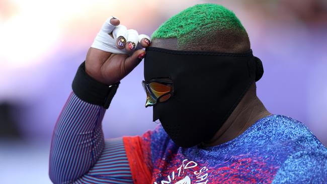 Raven Saunders’ head-turning appearance at the Paris Olympics. (Photo by Patrick Smith/Getty Images)