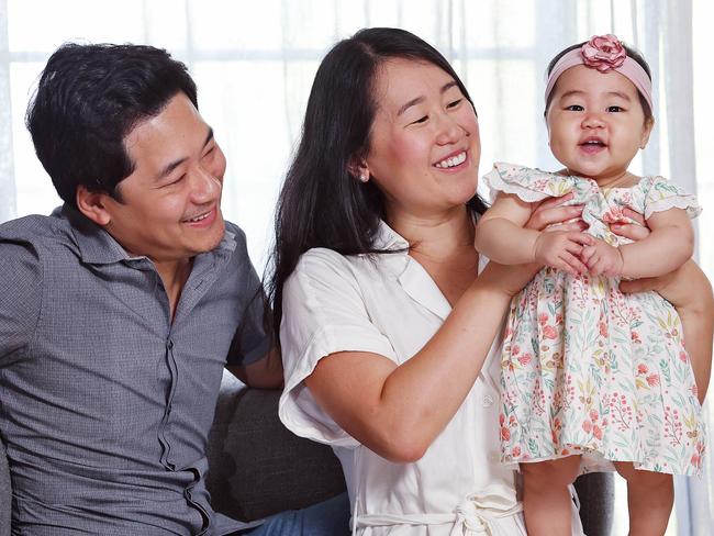 WEEKEND TELEGRAPH - 6.12.23MUST NOT PUBLISH BEFORE CLEARING WITH PIC EDITOR - 12-month-old Sienna (no last name for publishing) had a liver transplant 6 months ago. Pictured with her with parents Jessica and Anthony in Sydney today. Picture: Sam Ruttyn