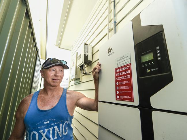 Home batteries.NB This is a very tight site.Peter Dunn has signed up for virtual power plant where he will earn money from selling power from his home battery into the gridWednesday, January 15, 2020. AAP Image/Roy Vandervegt