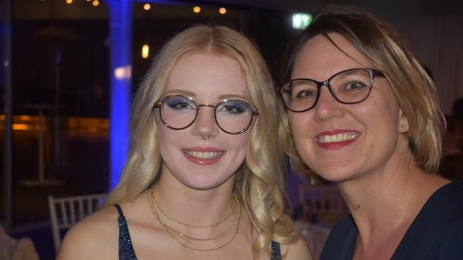 Claudia Cameron Brady and Carolyn Kepczwk at Queensland Academies Creative Industries formal.