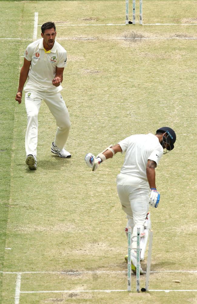 Mitchell Starc bowled Murali Vijay early in the day. (Photo by Ryan Pierse/Getty Images)