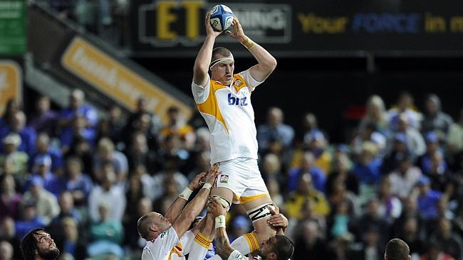 Brodie Retallick wins a lineout for the Chiefs.