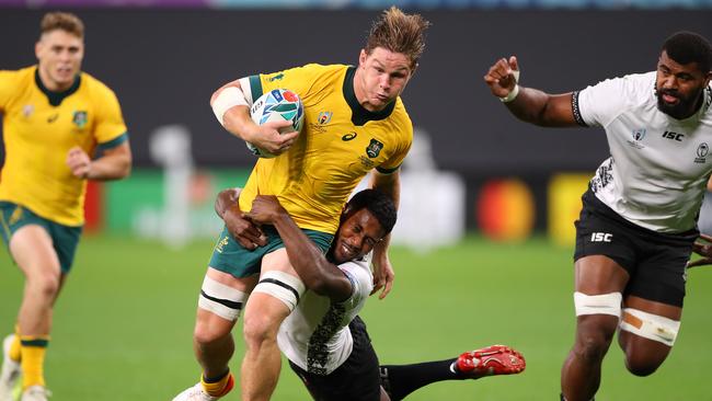 Hooper on the charge against Fiji. Picture: Mark Kolbe/Getty Images