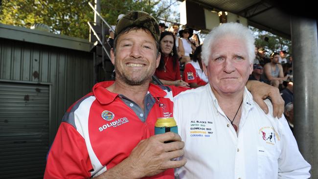 Mark Hooklyn and Ray Ide catch up at Group 2 Country Rugby League grand finals day at McKittrick Park in 2015. Picture: Debrah Novak