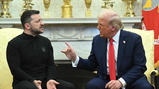 US President Donald Trump and Ukraine's President Volodymyr Zelensky clash. Picture: SAUL LOEB / AFP