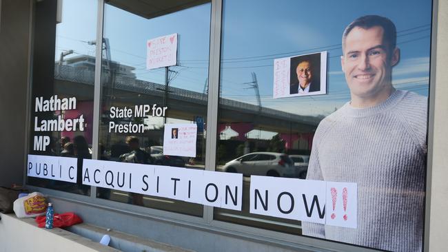 The protest was held outside Nathan Lambert's office