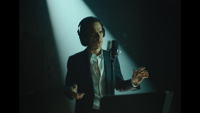 Australian musician Nick Cave performing in London in March 2021, in a still shot from the Andrew Dominik film This Much I Know To Be True, released in 2022. Picture: Supplied / Bad Seed Ltd