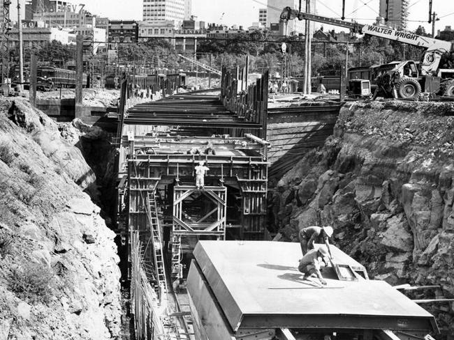 Melbourne's underground railway taking shape in 1972. The 19ft high concrete tunnel was built high enough to take double decker trains (if they are ever introduced). This is the Caulfield tunnel.