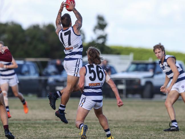 Luke Daniel takes a mark for Pearcedale. Pic: Doug Farr