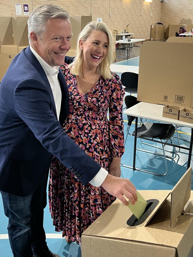 Cameron Caldwell and wife Lauren cast their votes in the Fadden by-election.