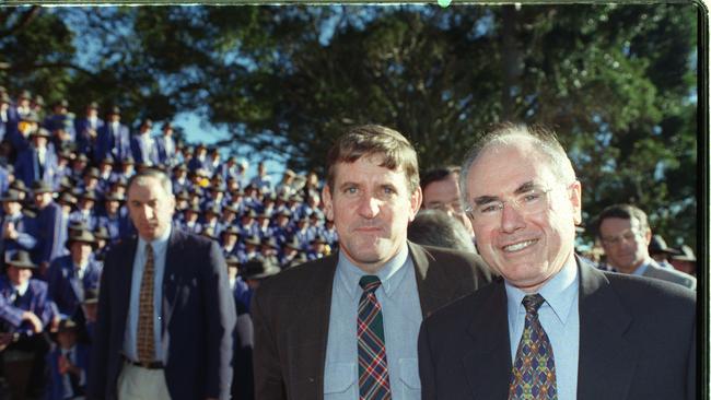 Groom MP Ian Macfarlane (left) and Prime Minister John Howard watched the 1998 O'Callaghan Cup at Toowoomba Grammar School.