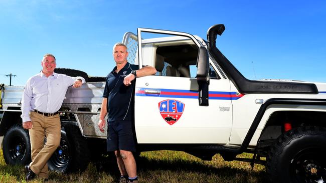 Australian Expedition Vehicles (AEV) managing director Mick McMillan with Scott Stewart MP, with a modified LandCruiser.