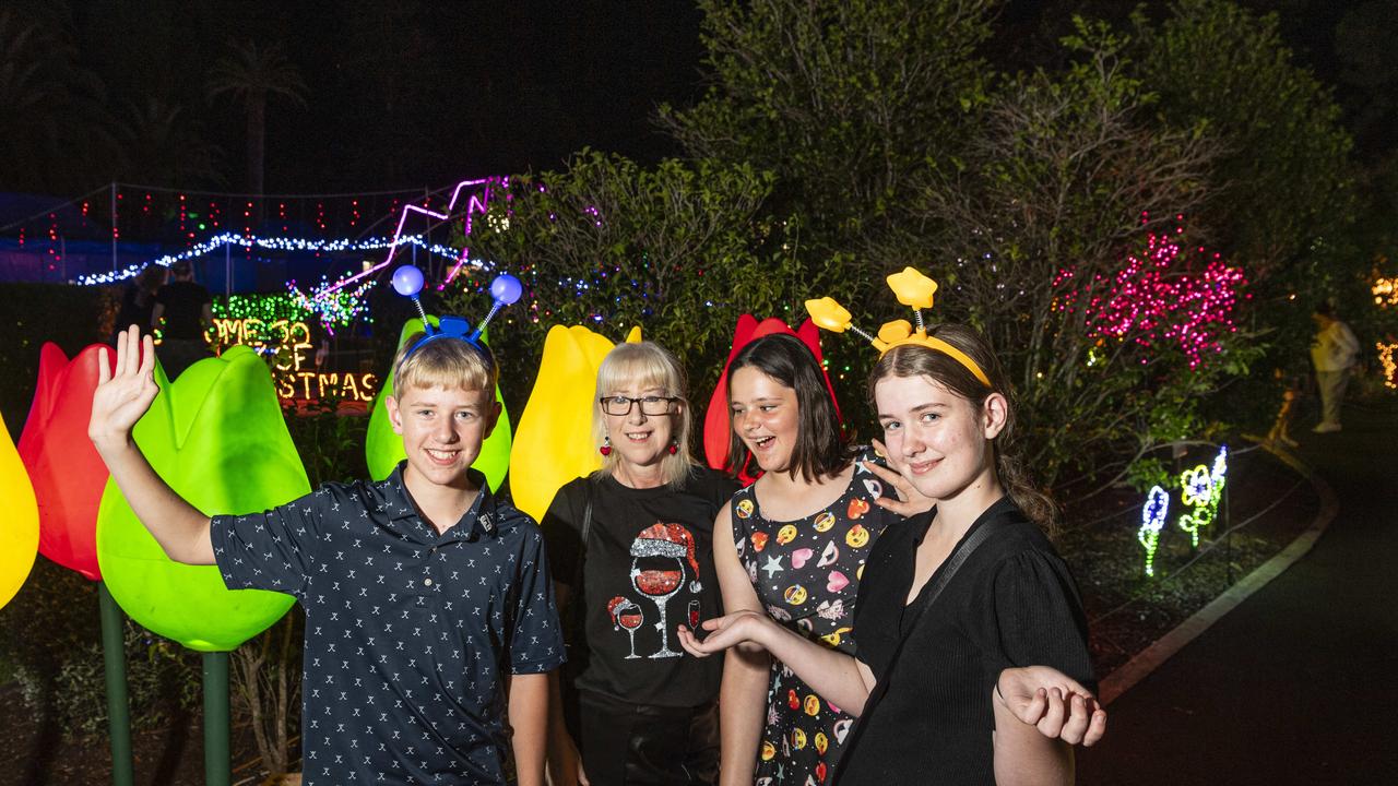 At Toowoomba's Christmas Wonderland are (from left) Aidan O'Hara, Amanda O'Hara, Chelsea Munday and Charlee O'Hara in Queens Park, Saturday, December 7, 2024. Picture: Kevin Farmer