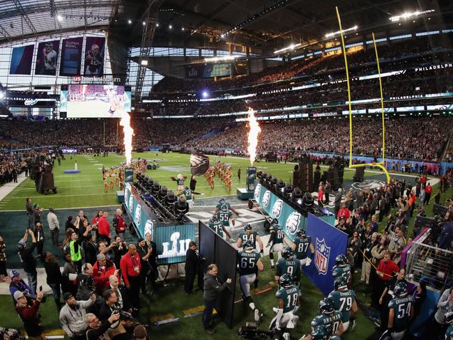 The Philadelphia Eagles take the field prior to Super Bowl LII against the New England Patriots at U.S. Bank Stadium on February 4, 2018 in Minneapolis, Minnesota. Picture: Getty