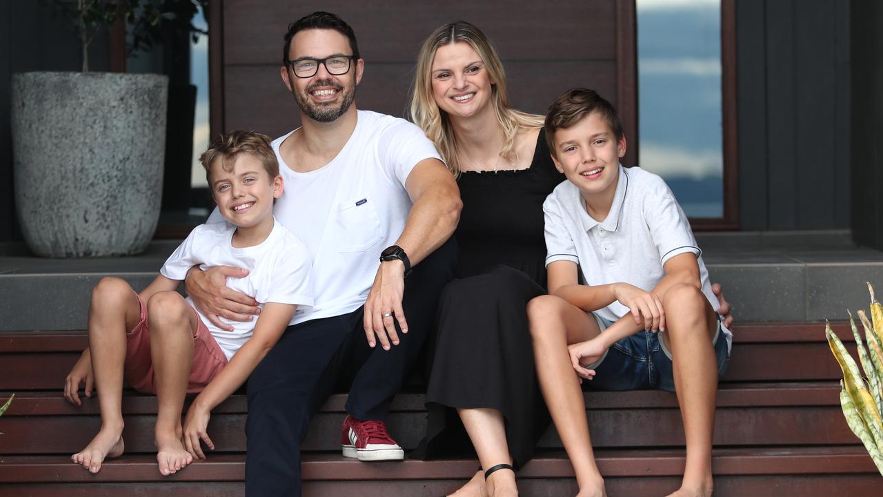 Rob McGrath pictured at home with wife Nicole and sons Will, 11, and Hugh, 8. Picture: Sue Graham