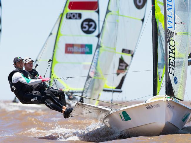 Olympic Gold medallists Nathan Outteridge (NSW) and Iain Jensen (NSW) have won the Silver medal at the 2015 49er & 49er FX World Championships in Buenos Aires, Argentina on Saturday (21 November). Photographer: Matias Capizzano