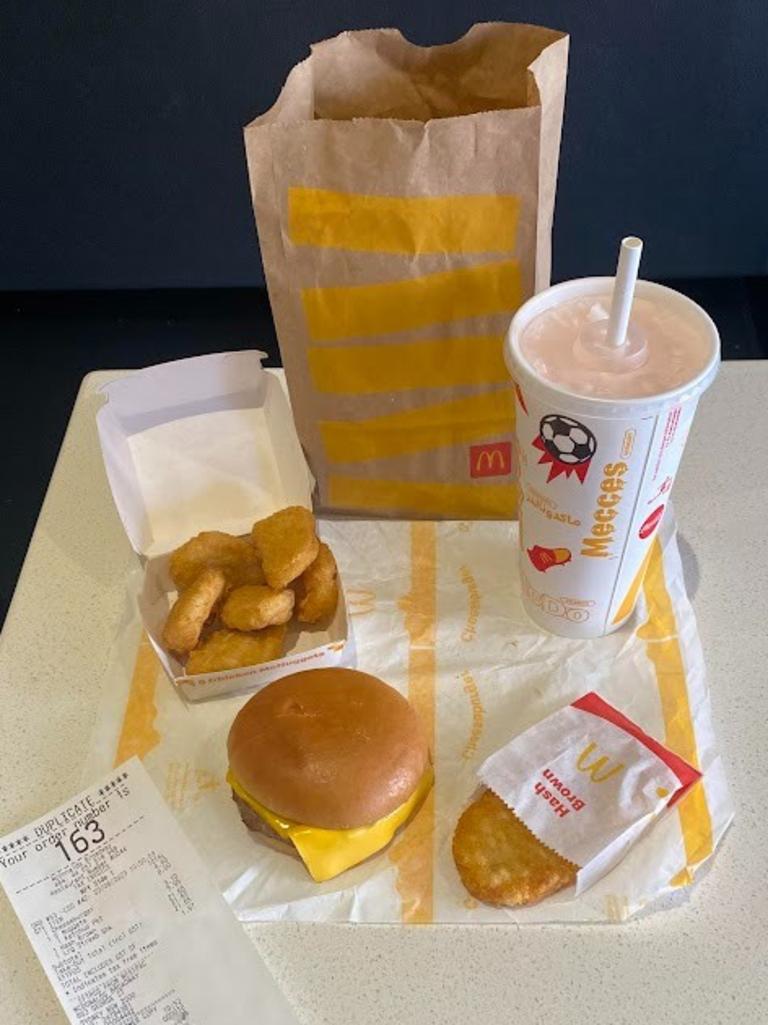 It costs $4.60 for a cheeseburger, $8 for a six-pack of chicken nuggets, $3.10 for a hash brown, and $5.95 for a large strawberry thickshake at the McDonald's’s store in Ultimo, Sydney. Picture: Supplied