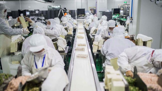 A wonton dumplings production line in Shanghai. Pic: AFP