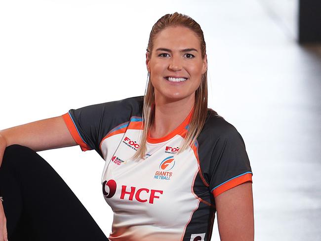 Australian Diamonds captain Caitlin Bassett becomes a Giant for the 2019 Super netball Season, at Sydney Olympic Park, Homebush. Picture: Brett Costello