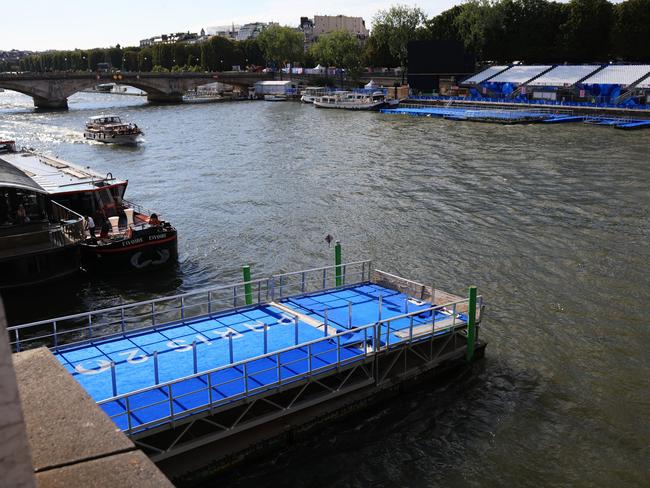 PARIS, FRANCE – JULY 28: A view across the Seine River on day two of the Olympic Games Paris 2024 on July 28, 2024 in Paris, France. The Olympic triathlon swimming training session scheduled for Sunday has been cancelled after recent heavy rain in Paris affected pollution levels in the Seine. (Photo by Maja Hitij/Getty Images) (Photo by Maja Hitij/Getty Images)