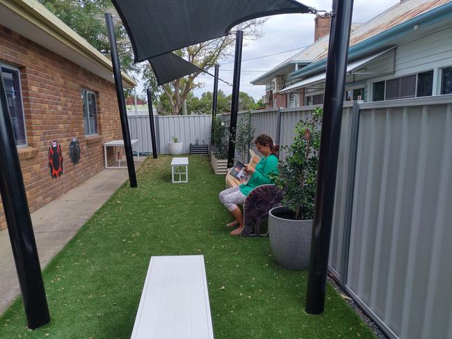 NEW LIBRARY SPACE: Laila Fedda enjoying the new outdoor space at Tara Library . Picture: WDRC