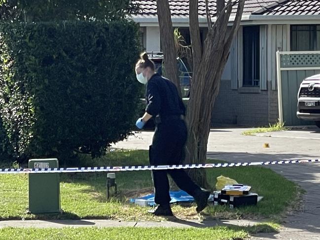 NSW Police set up a crime scene at Taubman Drive, Horningsea Park after a stabbing.