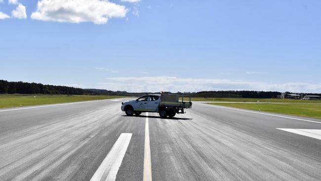 Ballina Byron Gateway Airport's runway, being inspected for safety by council staff.