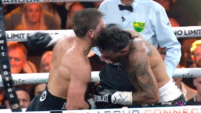 This head clash was ruled a knockdown from Brubaker. Photo: Fox Sports