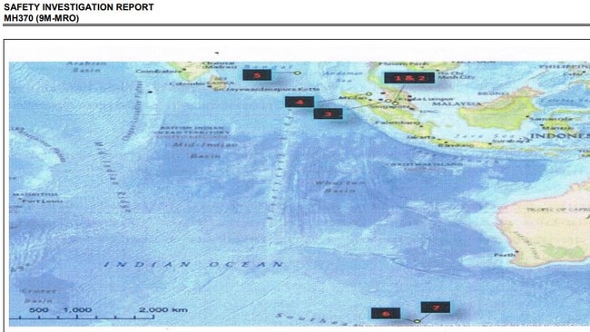 The seven ‘waypoints’ found plotted on a flight simulator found on Captain Zaharia’s personal home computer. Source: Investigation Report