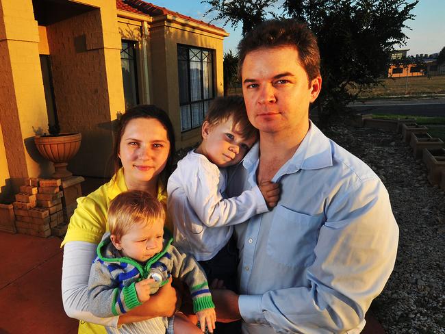 Mortgage stress. Nicholas and Magdalena Murphy with children Teddy and Alex at their Pt. Cook home.