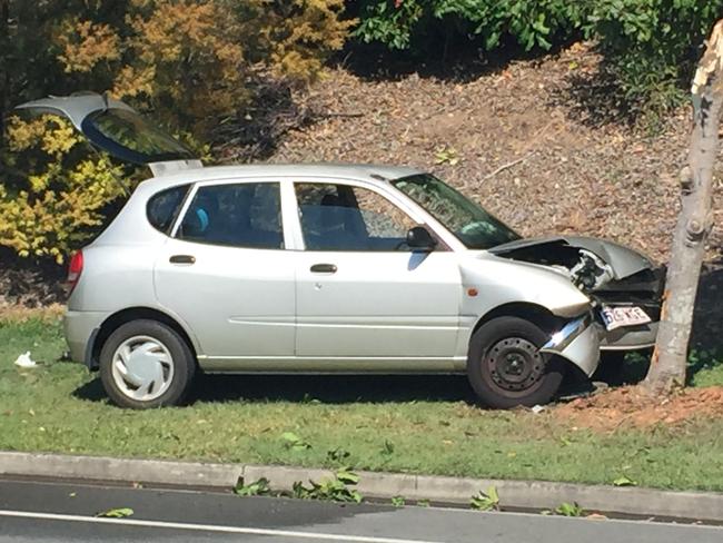 A woman and child were injured after crashing their car in Upper Coomera. Picture: Jessica Elder