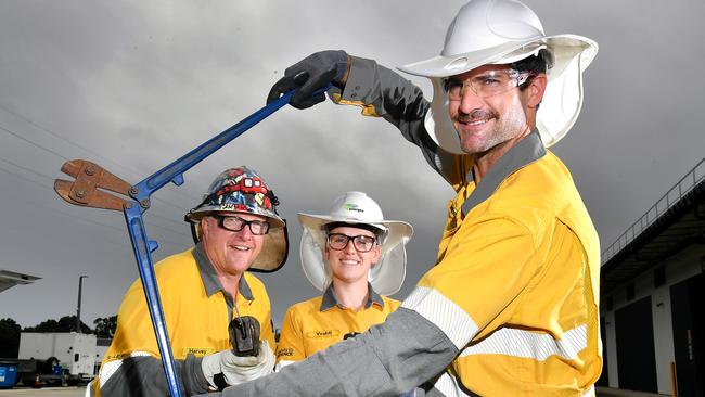 Harvey Brenam, Vashti Arndt and Matthew Fabian and are Energex field crew who are among huge teams working to restore power to SEQ. Picture, John Gass