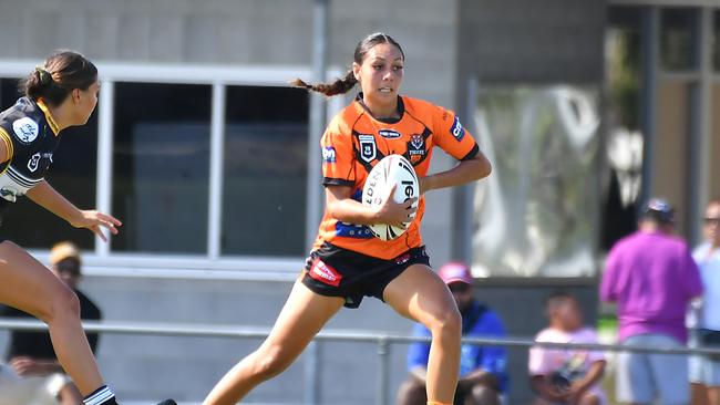 Montaya Hudson in the Harvey Norman under 19s girls rugby league match between Brisbane Tigers and Tweed Seagulls. Saturday February 25, 2022. Picture, John Gass