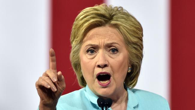 US Democratic Presidential candidate Hillary Clinton speaks as she introduces her running mate US Tim Kaine at a campaign rally in Florida. Picture: AFP