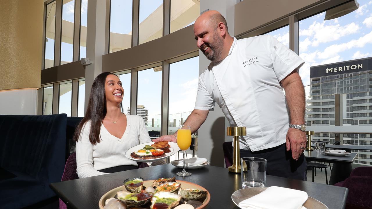 Shae Mastroianni and Executive Chef Uday Huja with some of Nineteen at The Star’s Sunday brunch dishes. Picture: Glenn Hampson.