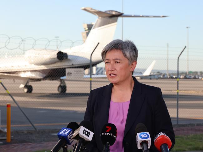 Australian Minister for Foreign Affairs, Penny Wong before her departure for Jordan, Israel, the Occupied Palestinian Territories and the United Arab Emirates. Picture: NCA NewsWire / Russell Millard
