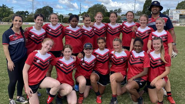 The Shalom College senior girls players - with coach Antonio Kaufusi.