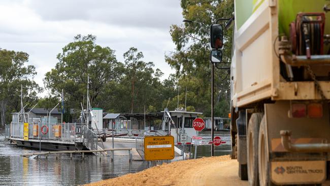 Premier Peter Malinauskas visited the flood-affected riverside town of Morgan on Tuesday. Picture: Naomi Jellicoe