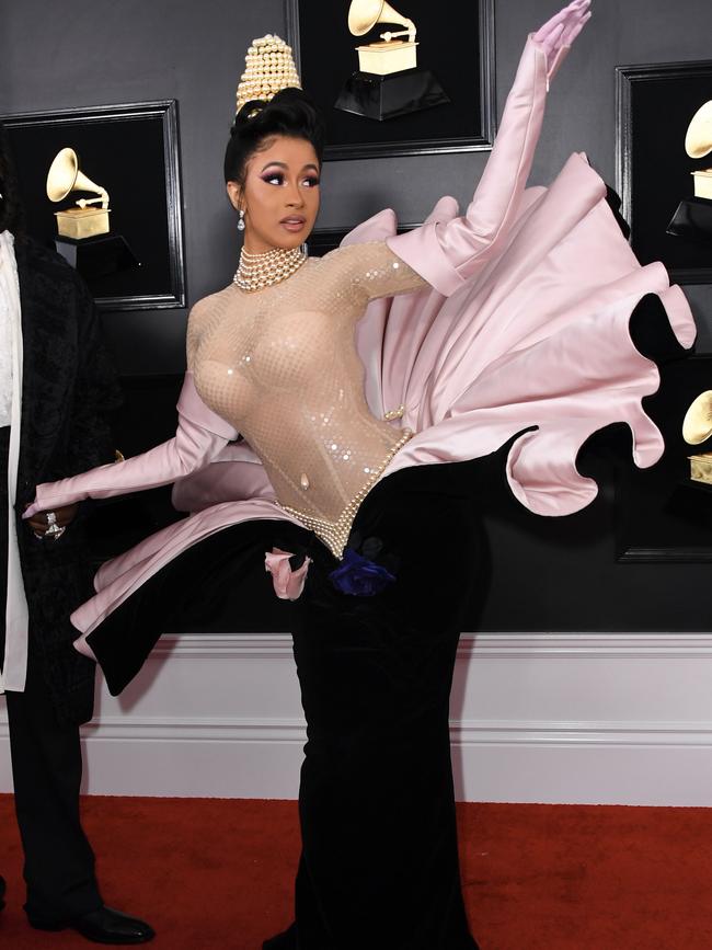 US rapper Cardi B arrives looking like she’s coming out of the Corpse flower at the Grammys. Picture: Getty