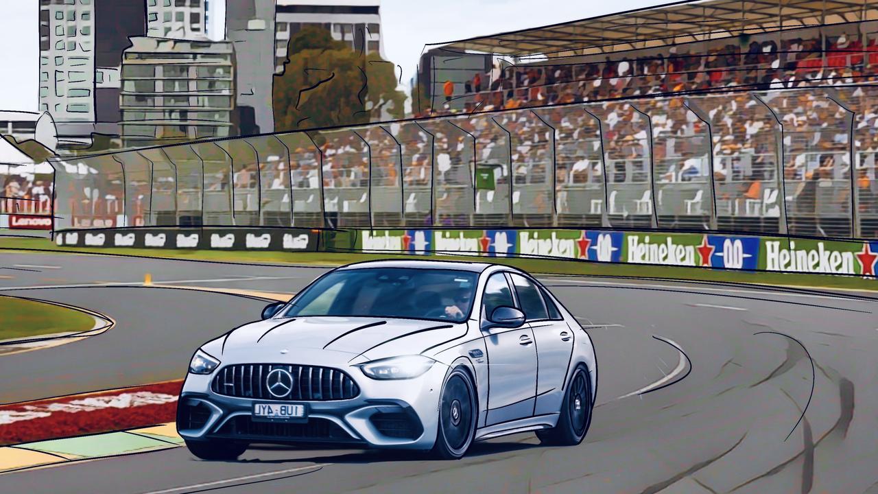 Artist's impression of the Mercedes-AMG C63 at Albert Park. Illustration: David McCowen