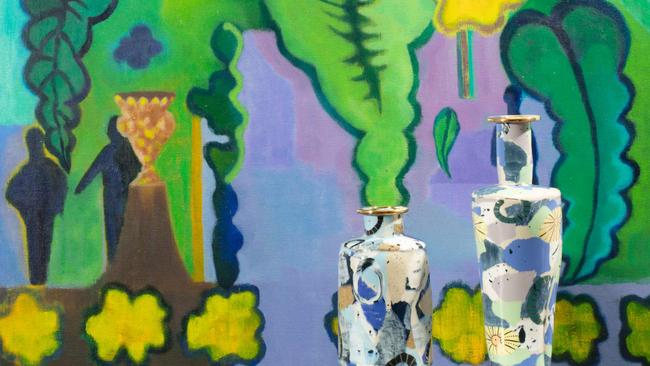 Painter and printmaker Madeleine Cruise and ceramist Ruby Pilven present The golden pantomime at the Art Gallery of Ballarat.