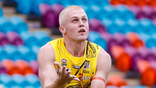 Cooper Dahms had a standout performance for the Nightcliff Tigers against Wanderers in Round 12 of the 2023-24 NTFL season. Picture: Celina Whan / AFLNT Media