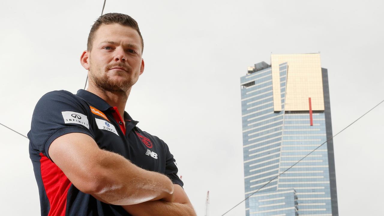 Steven May’s first day in Dees colours after leaving the Suns. Picture: Getty Images