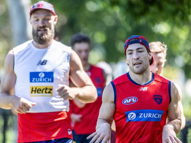 Demons training. Max Gawn and Jack Viney. Picture: Jake Nowakowski