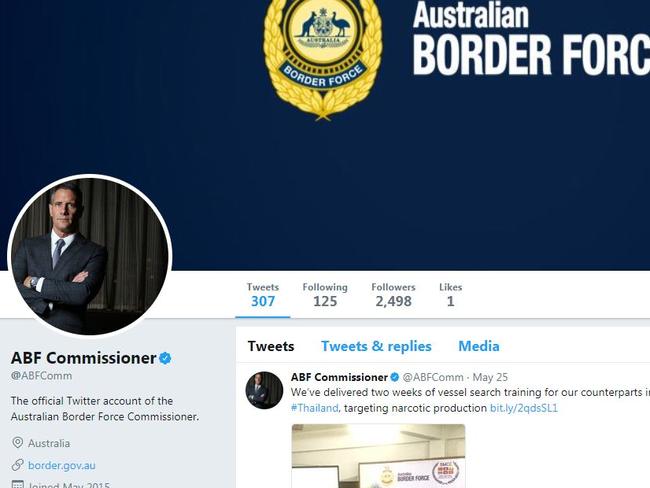 The ABF Commissioner account has not tweeted since May 25. Picture: Twitter